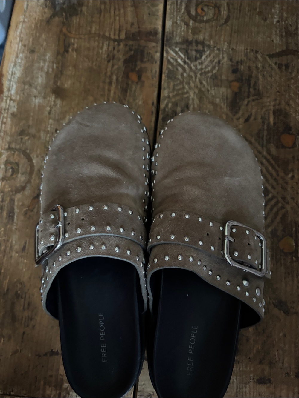Free People Taupe Suede Studded Platform Clog Mules - Picture 4 of 6